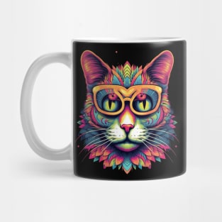 Colorful Cat with Glasses Illustration Mug